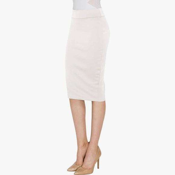 Women's Elastic Waist Stretch Bodycon Midi Knee Length Pencil Skirt for Office - Picture 2 of 5